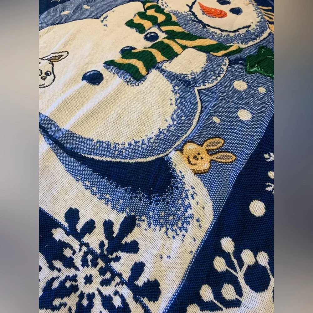 Hallmark‎ Snowman W/Bunny and Red Cardinal Throw Blanket/ Tapestry 56x46 Fringed